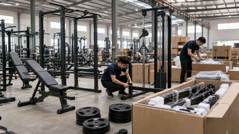 Gym equipment packing and quality check image for China sourcing case study