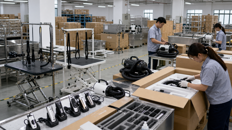 Pet grooming equipment sample and packing image for China sourcing case study