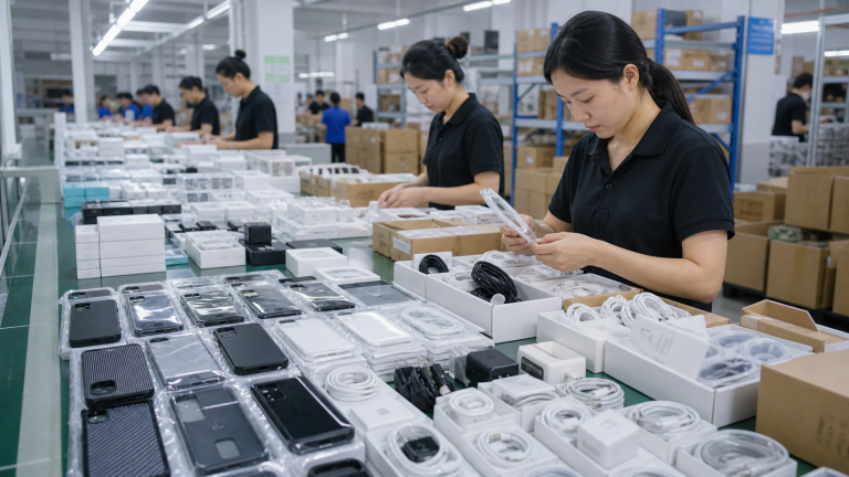 Phone accessories packing and quality check image for China sourcing case study