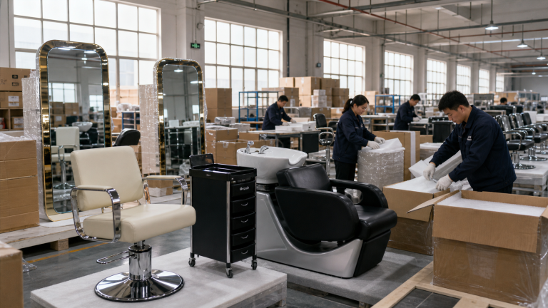 Salon and spa equipment packing image for China sourcing case study