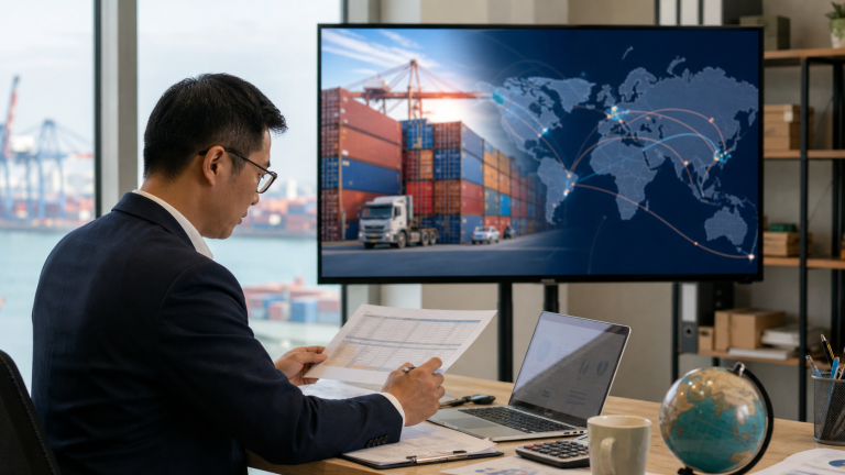 Procurement specialist reviewing landed cost and shipment planning for China sourcing